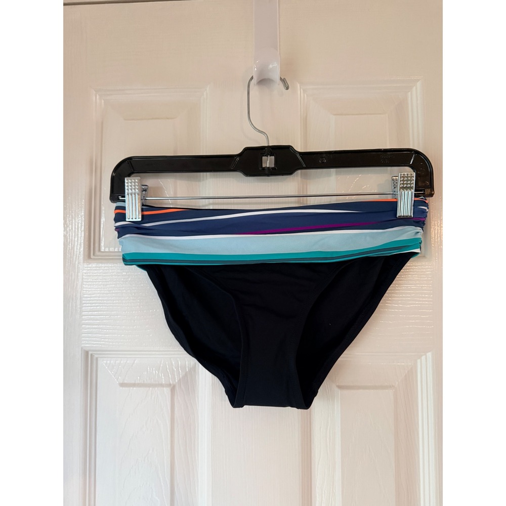 Anne Cole Womens Bikini Bottoms XS Navy Blue Stripe Fold Over Waist Swimwear